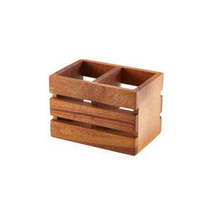 GenWare Acacia Wood 2 Compartment Rectangular Cutlery Holder 16x11x11cm