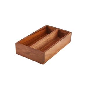 GenWare Acacia Wood 2 Compartment Rectangular Cutlery Tray 27.5x16.5x6cm